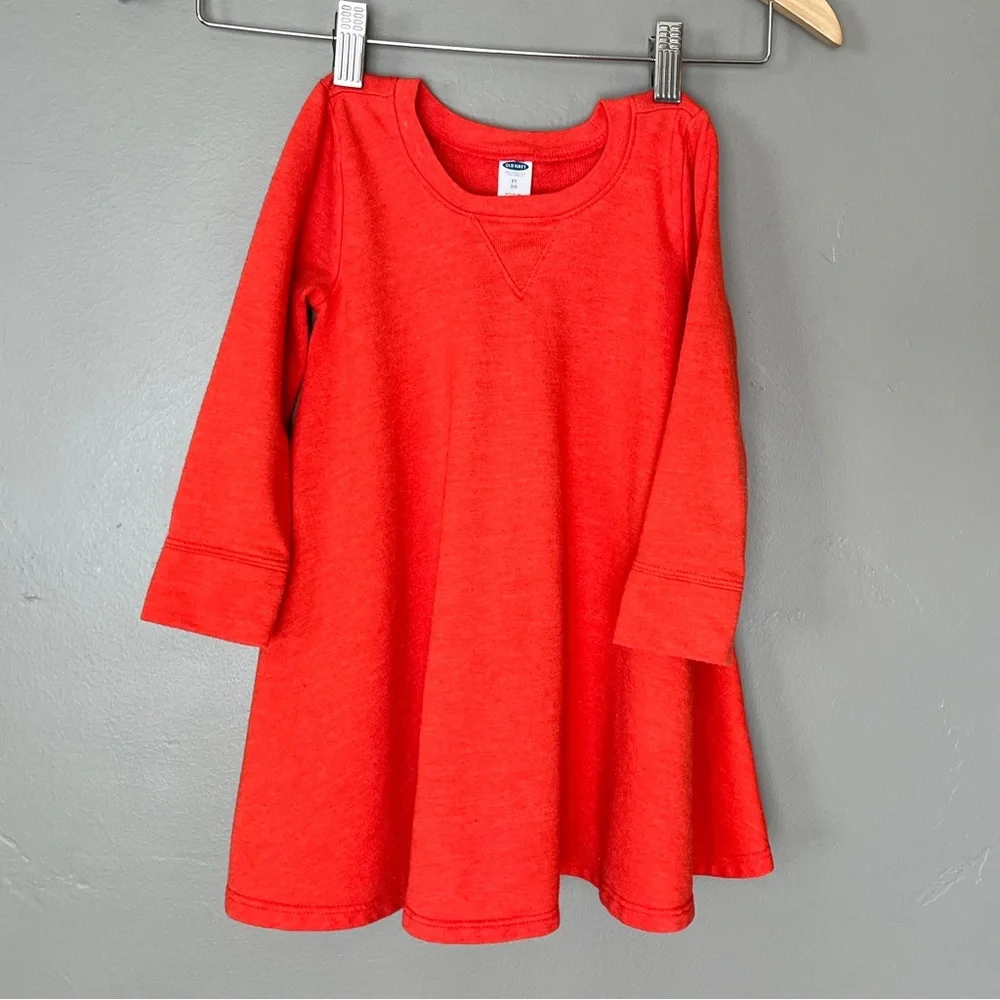 Old Navy Girls 3T Orange Long Sleeve Soft Sweatshirt Flowy Bubble Swing Dress